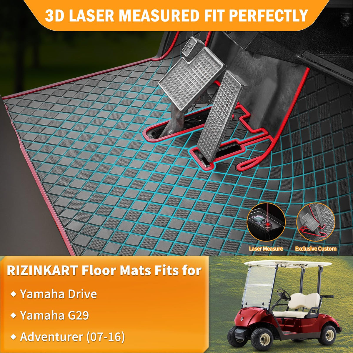 RIZINKART Yamaha G29 Adventurer floor mat side view shows full-coverage protection.