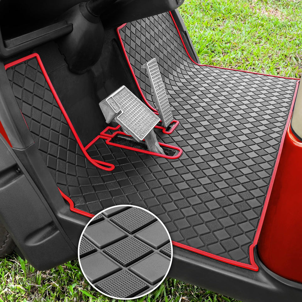 RIZINKART 8mm heavy-duty floor mat front view with red trim, enhances grip and coverage.