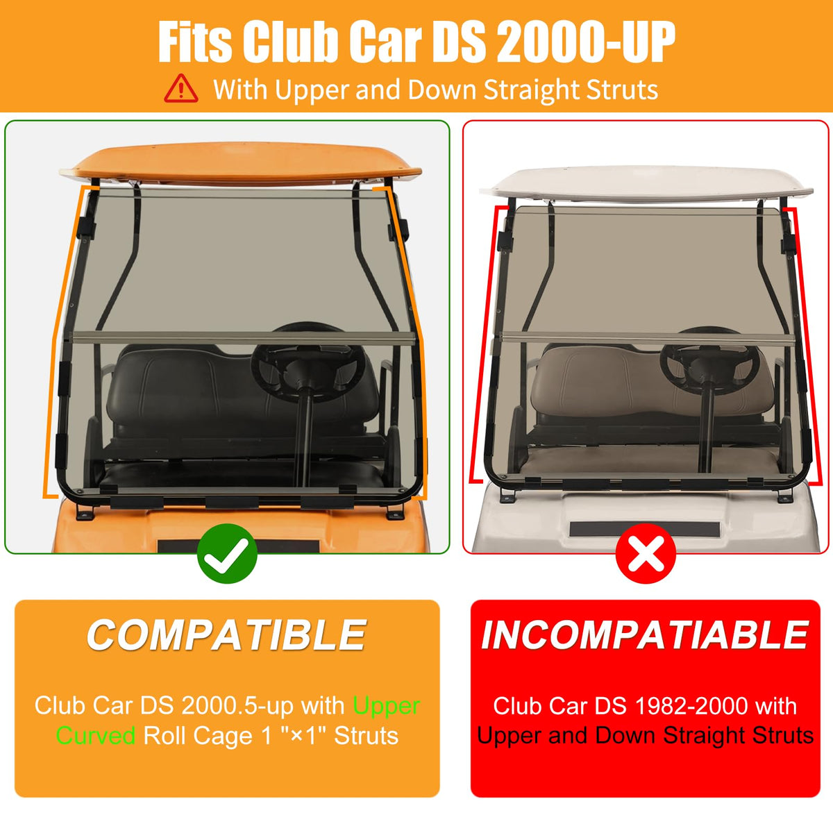 RIZINKART Club Car DS windshield fold-down demonstrates adjustable airflow and cooling.