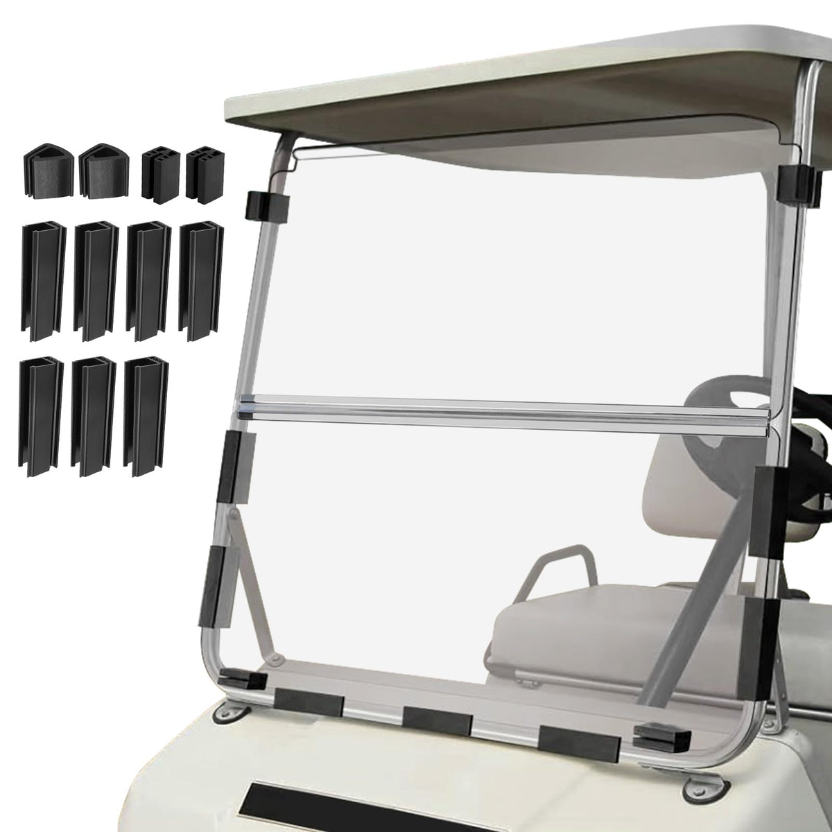 RIZINKART Club Car DS windshield front view for clear visibility and rugged durability.