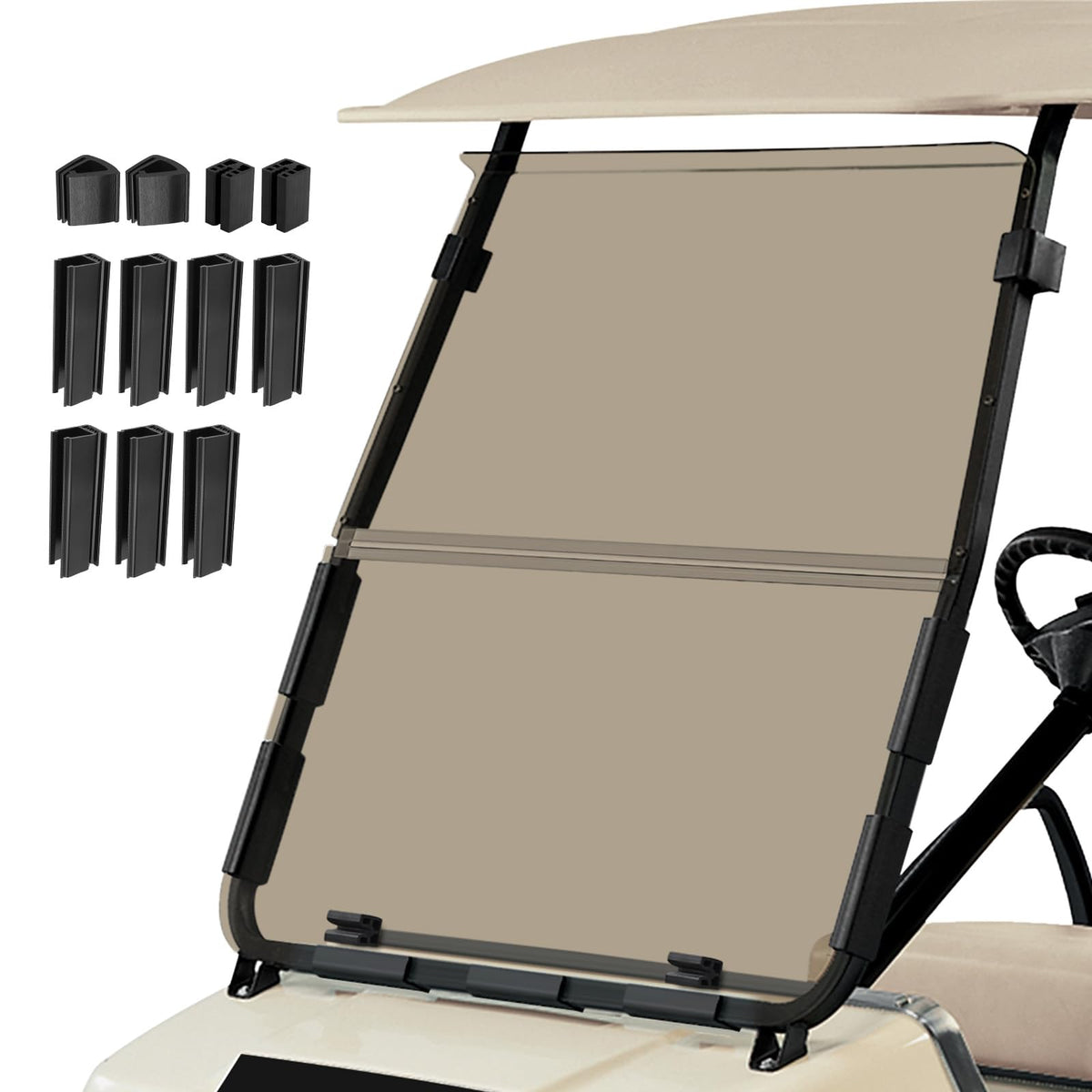 RIZINKART Club Car DS windshield front view with crystal clarity for unobstructed visibility.