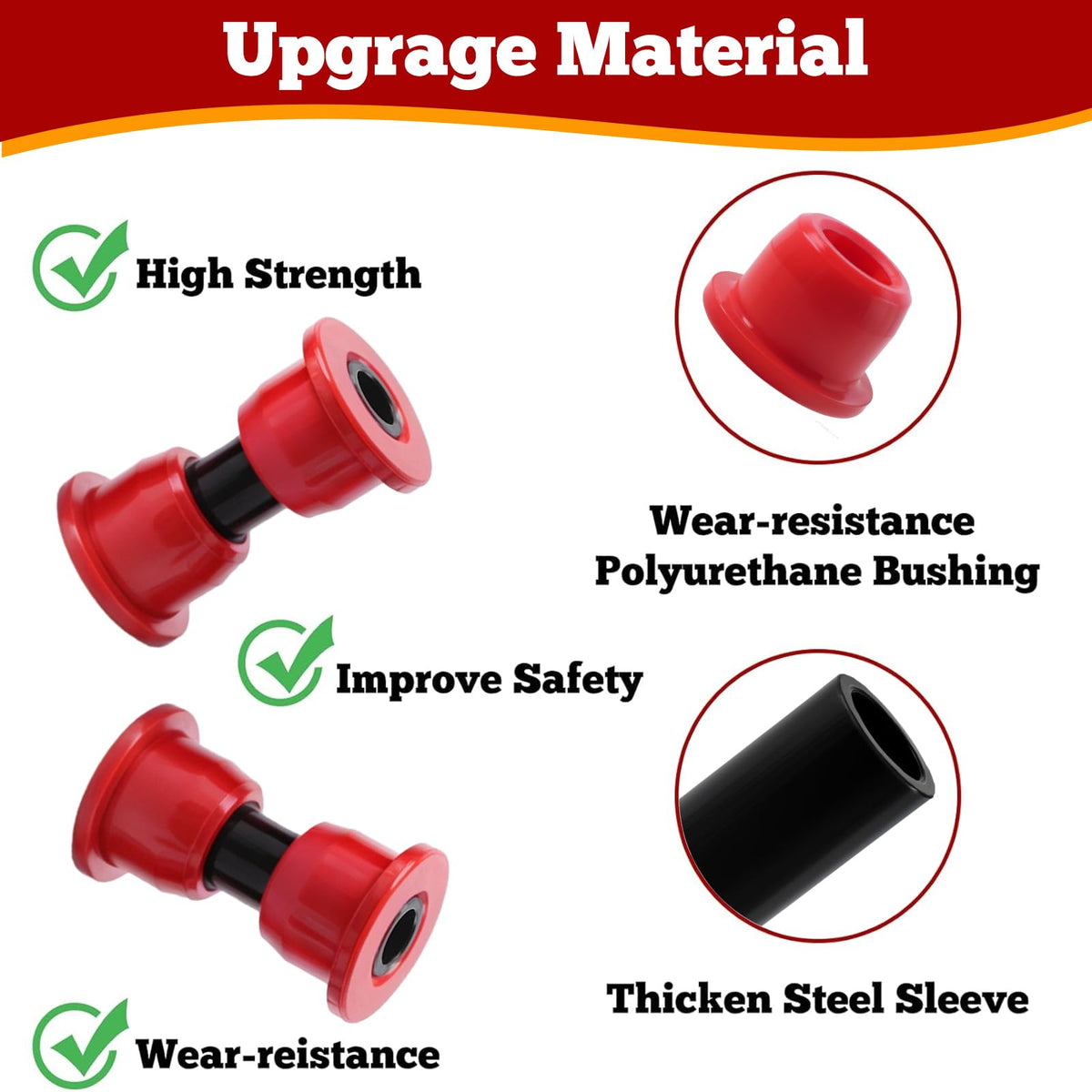 RIZINKART Club Car Precedent front upper A-arm bushings reduce metal contact for quiet performance.
