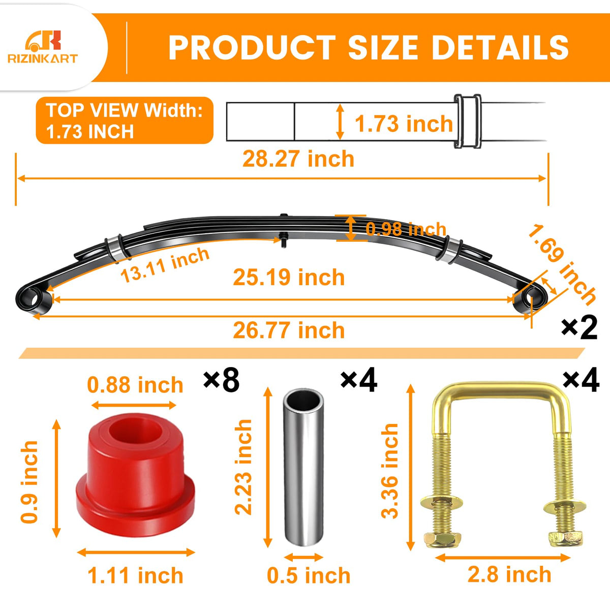Complete kit shows springs, bushings, sleeves for EZGO TXT.