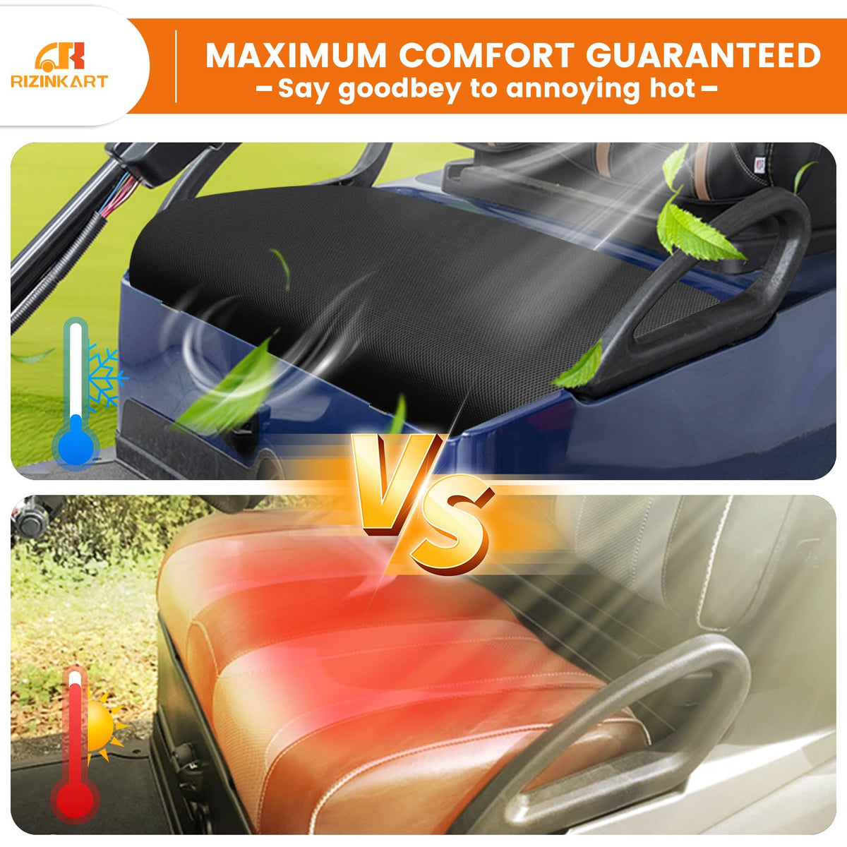 RIZINKART diamond mesh front seat cover promotes air circulation and comfort.