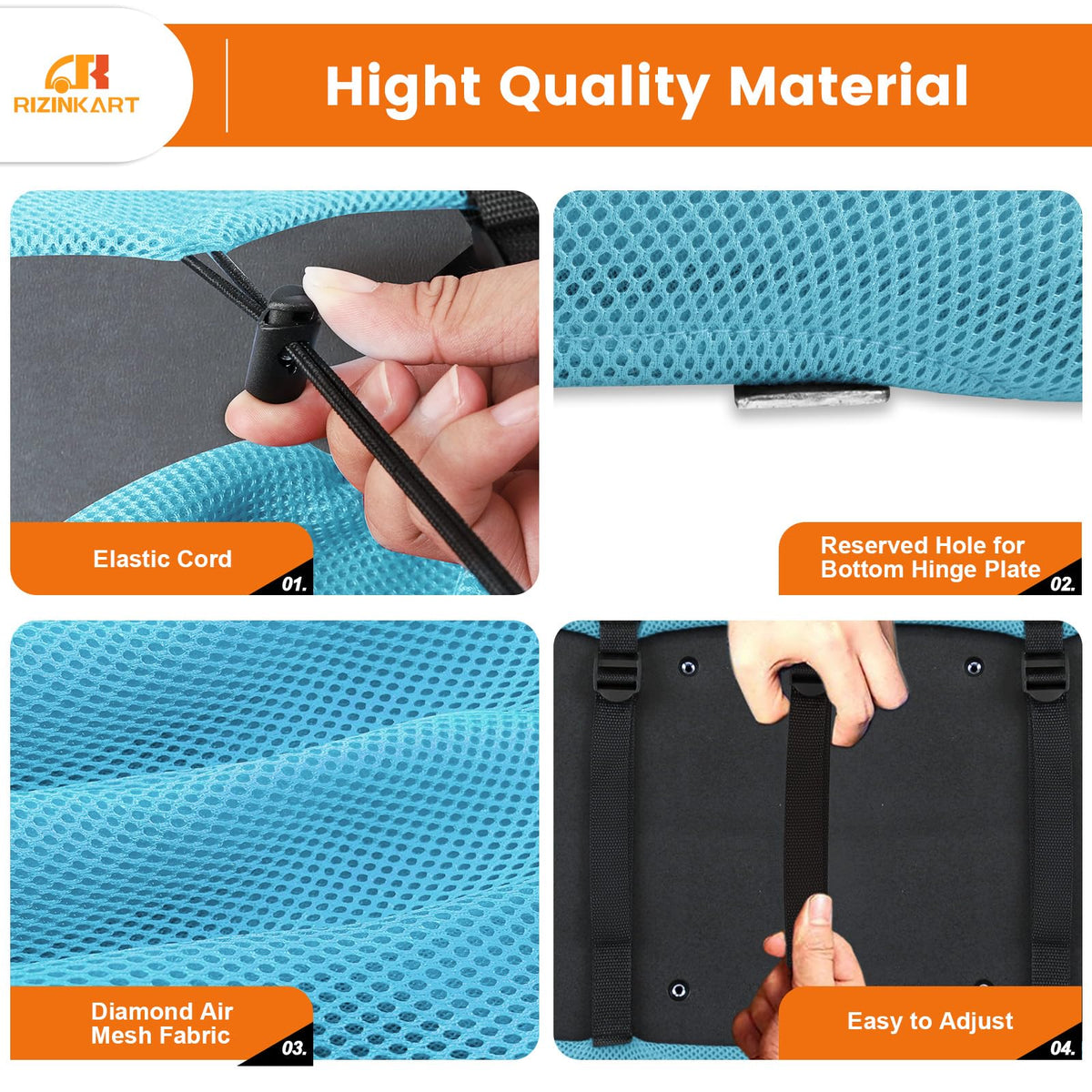 Diamond mesh weave of RIZINKART front seat cover promotes airflow for comfort