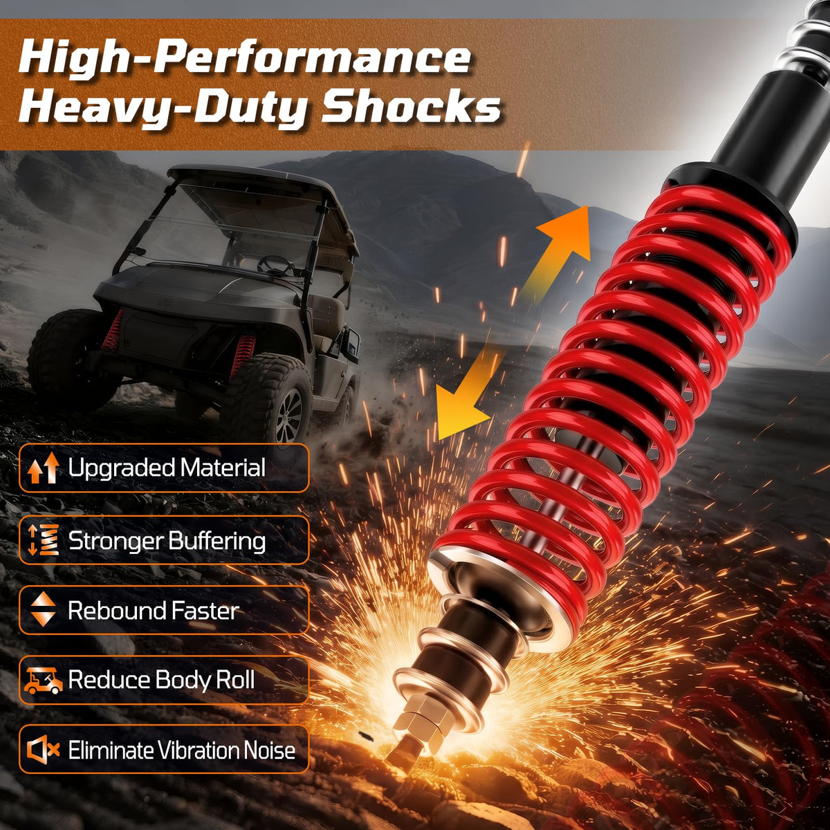 RIZINKART EZGO Medalist front coil-over shock supports heavier loads for smooth travel