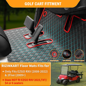 RIZINKART EZGO RXV floor mat laser-fit edges prevent wrinkles and ensure snug fit.