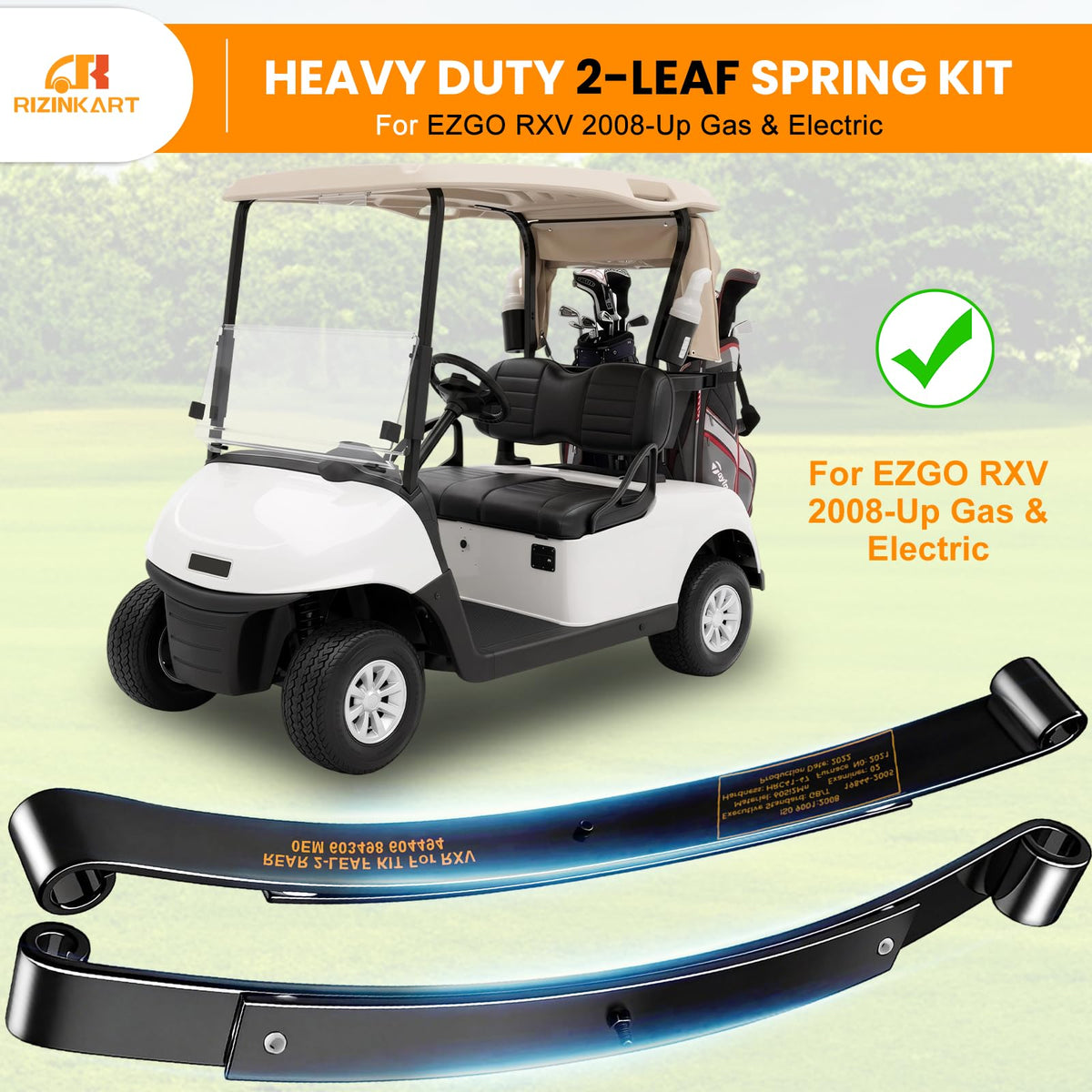 RIZINKART EZGO RXV 900lbs load capacity reduces rear sag under heavy cargo.