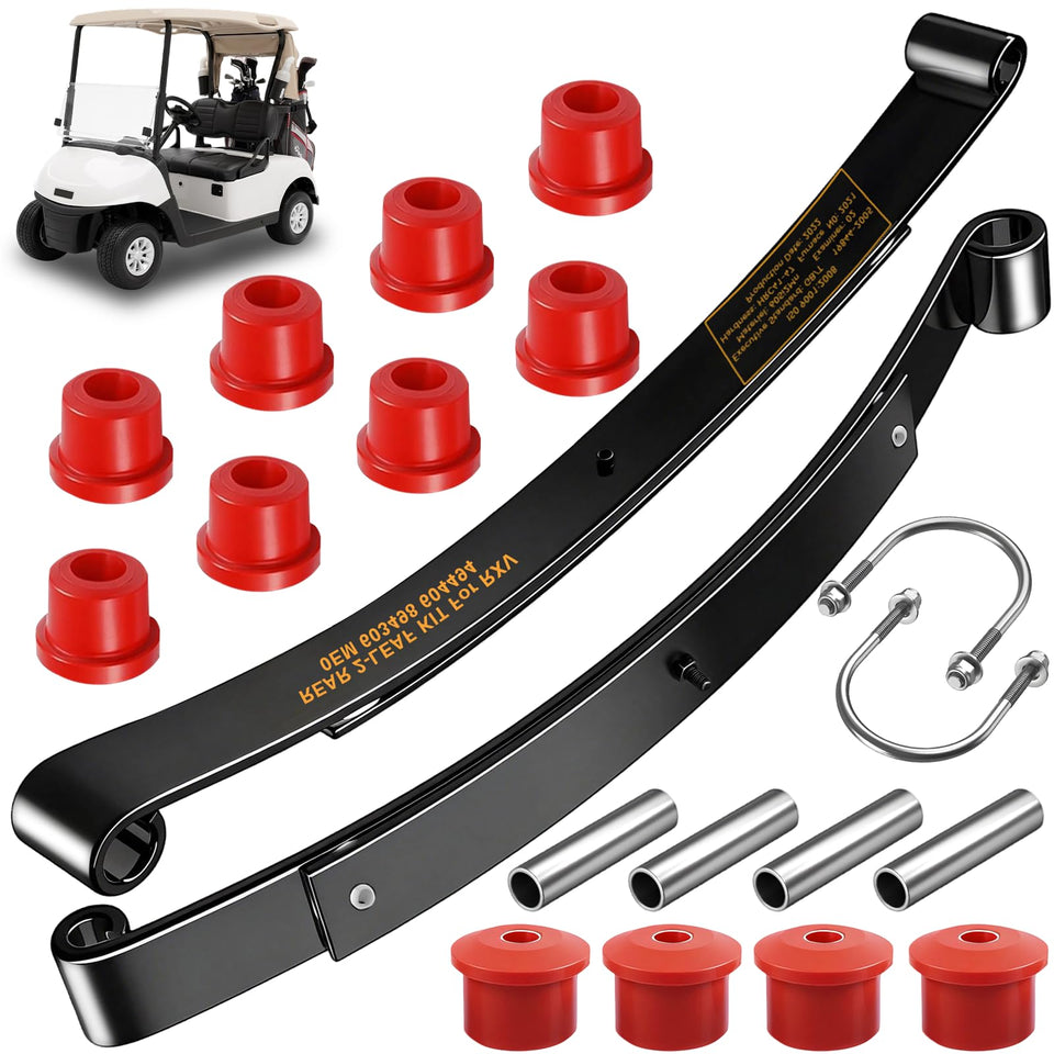 RIZINKART EZGO RXV rear leaf springs kit ready for install with added load support.