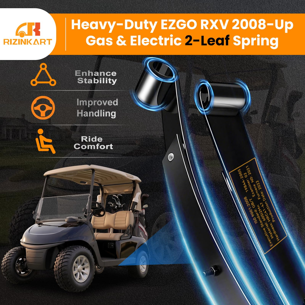 RIZINKART EZGO RXV U-bolts secure the spring assembly reliably.