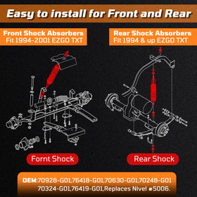 RIZINKART EZGO shocks fit OEM numbers 70928-G01, 70630-G01, 76418-G01