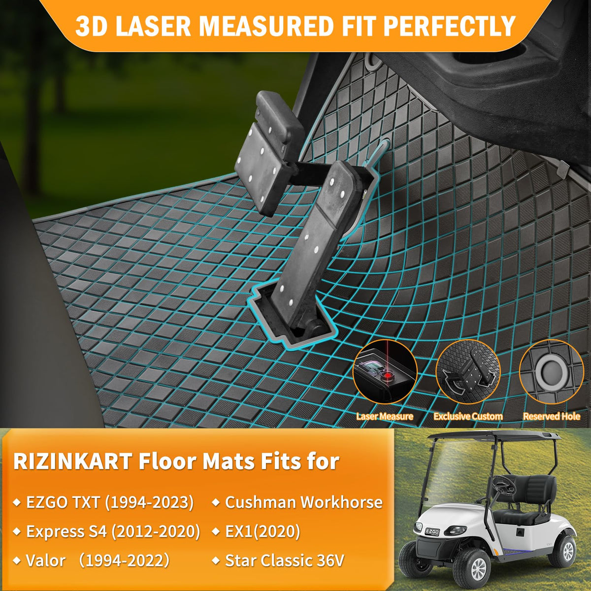 RIZINKART EZGO TXT floor mat installed for full-coverage protection.