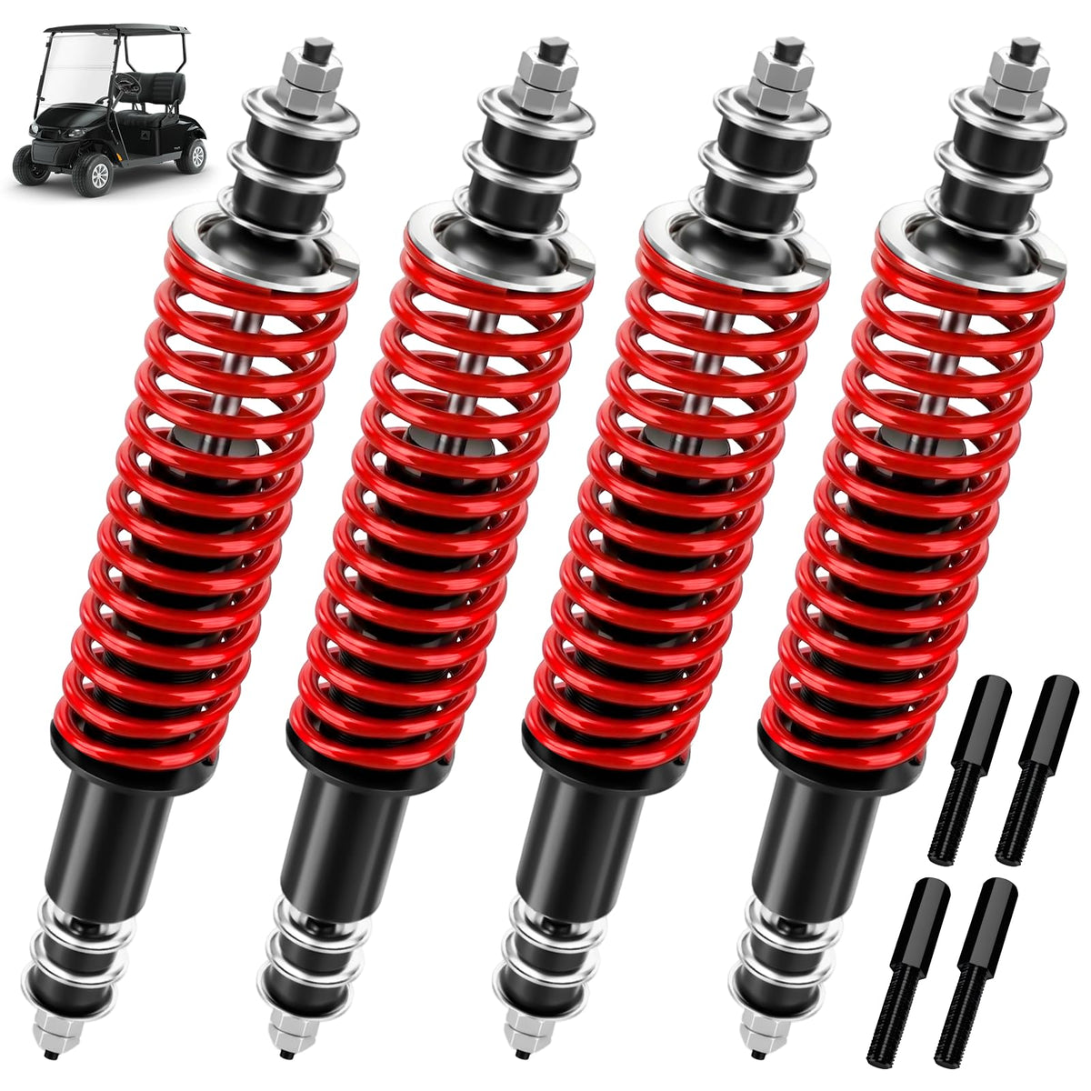 RIZINKART EZGO TXT front coil-over shock improves ride quality on uneven ground