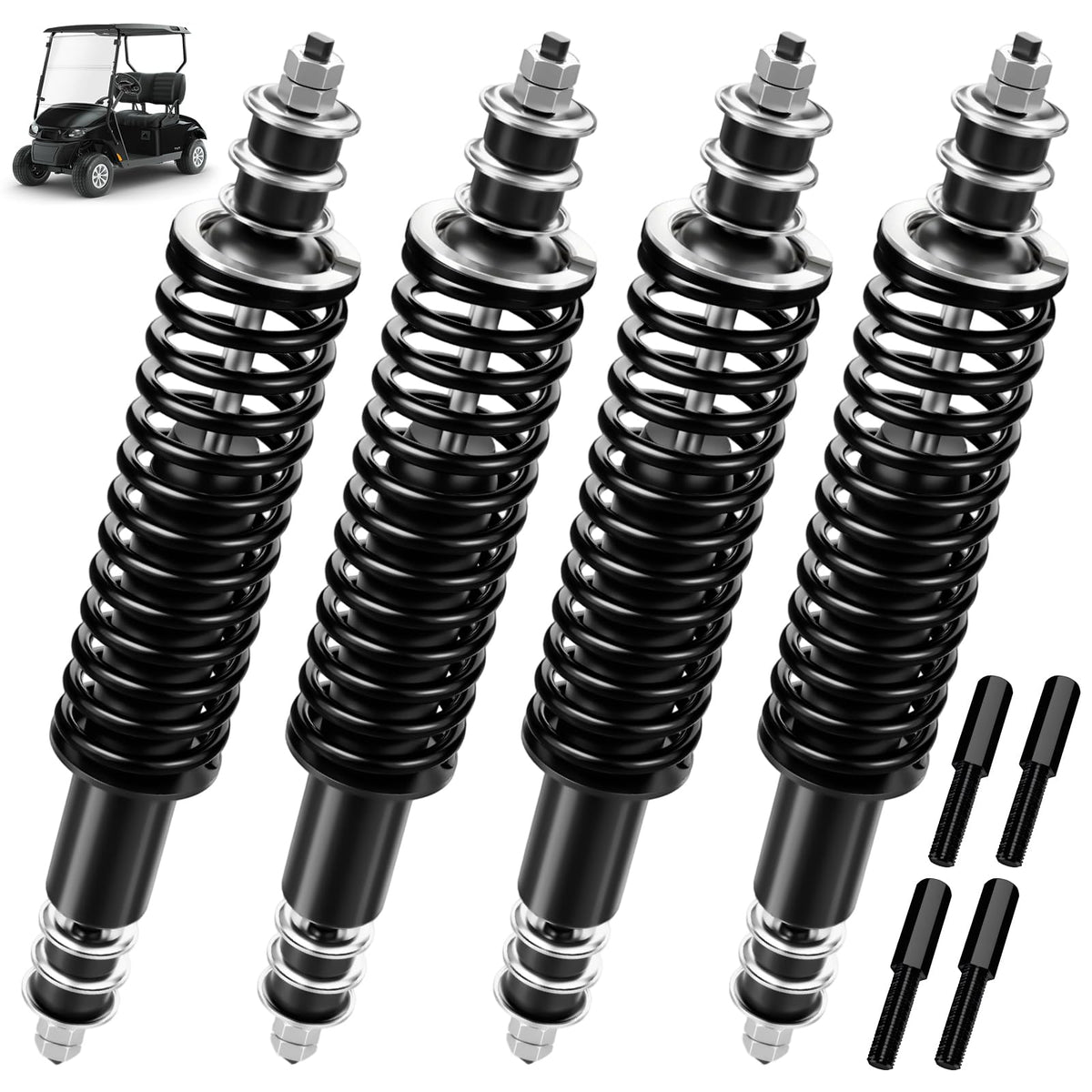 RIZINKART EZGO TXT front coil-over shock improves ride stability on uneven terrain