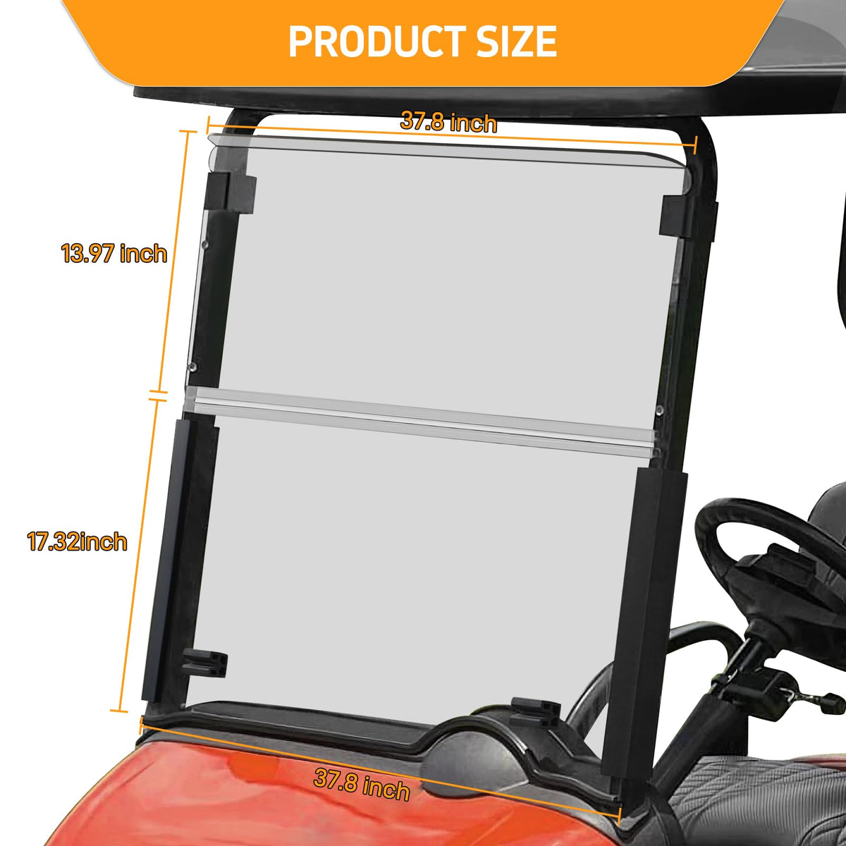 RIZINKART EZGO windshield corrosion-resistant build for long-term outdoor use.
