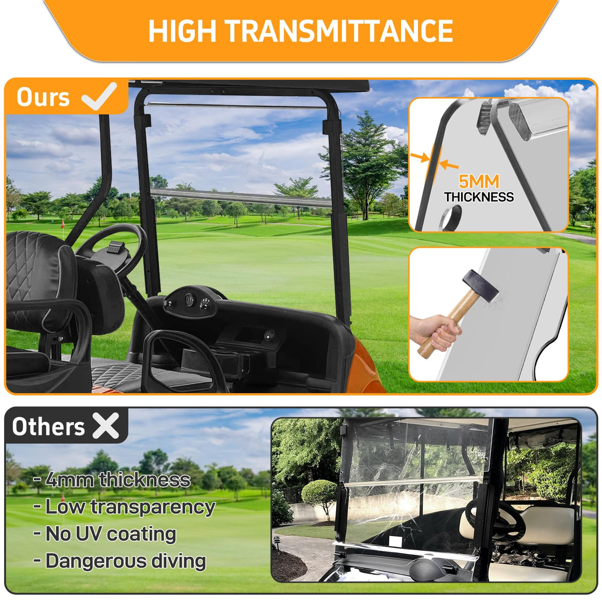 RIZINKART EZGO windshield foldable design enables flexible airflow.