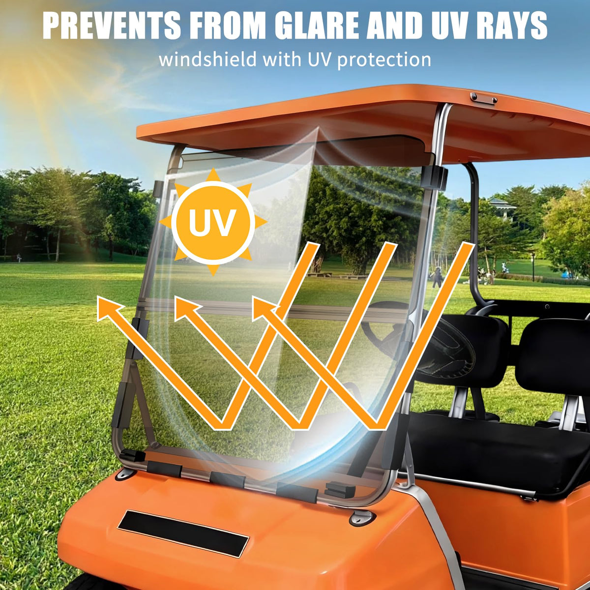 RIZINKART fold-down windshield shown for customizable airflow on hot days.