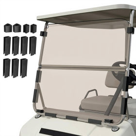 RIZINKART foldable windshield on Club Car DS for easy, adjustable protection.