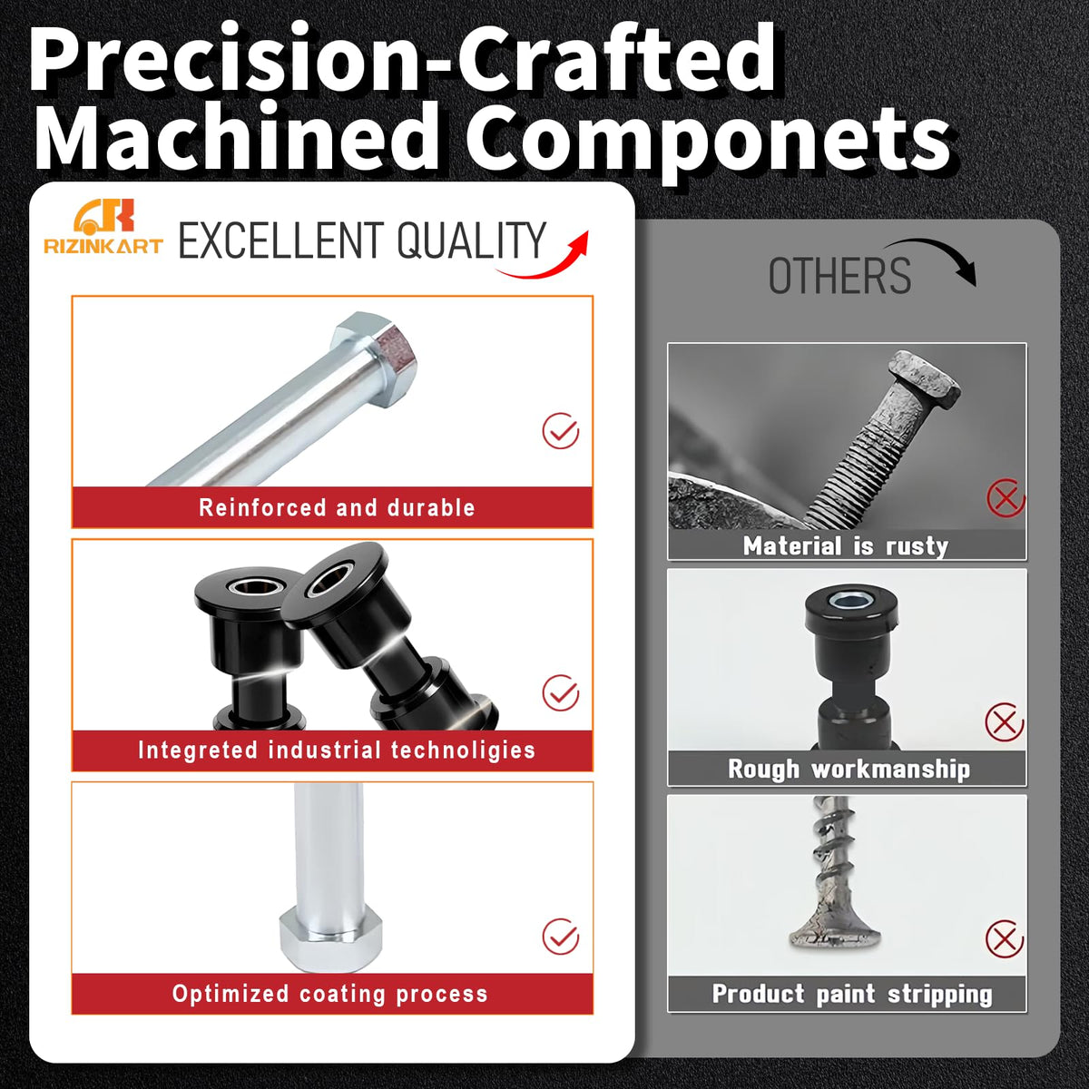 RIZINKART front lower spring bushings enhance shock absorption for a smoother golf cart ride.