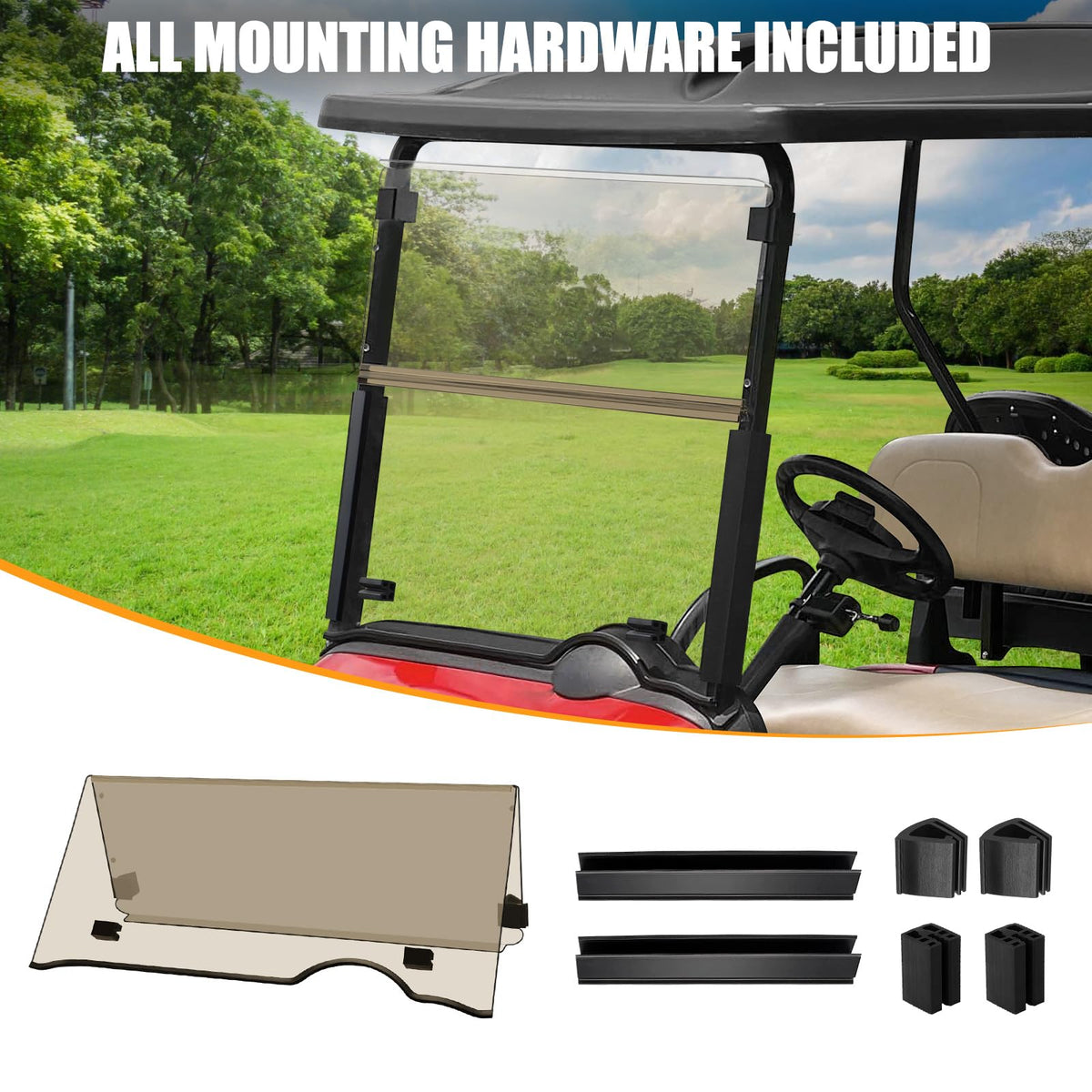 RIZINKART EZGO windscreen designed for EZGO RXV 3/4 inch front rail