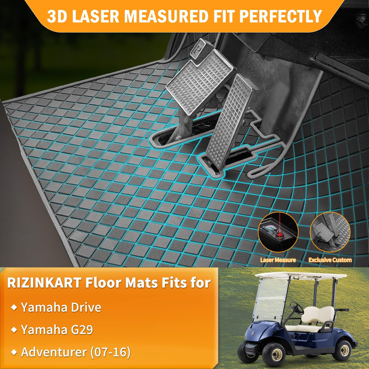 RIZINKART full-coverage mat for Yamaha Drive Gen1 keeps mud out of the cabin
