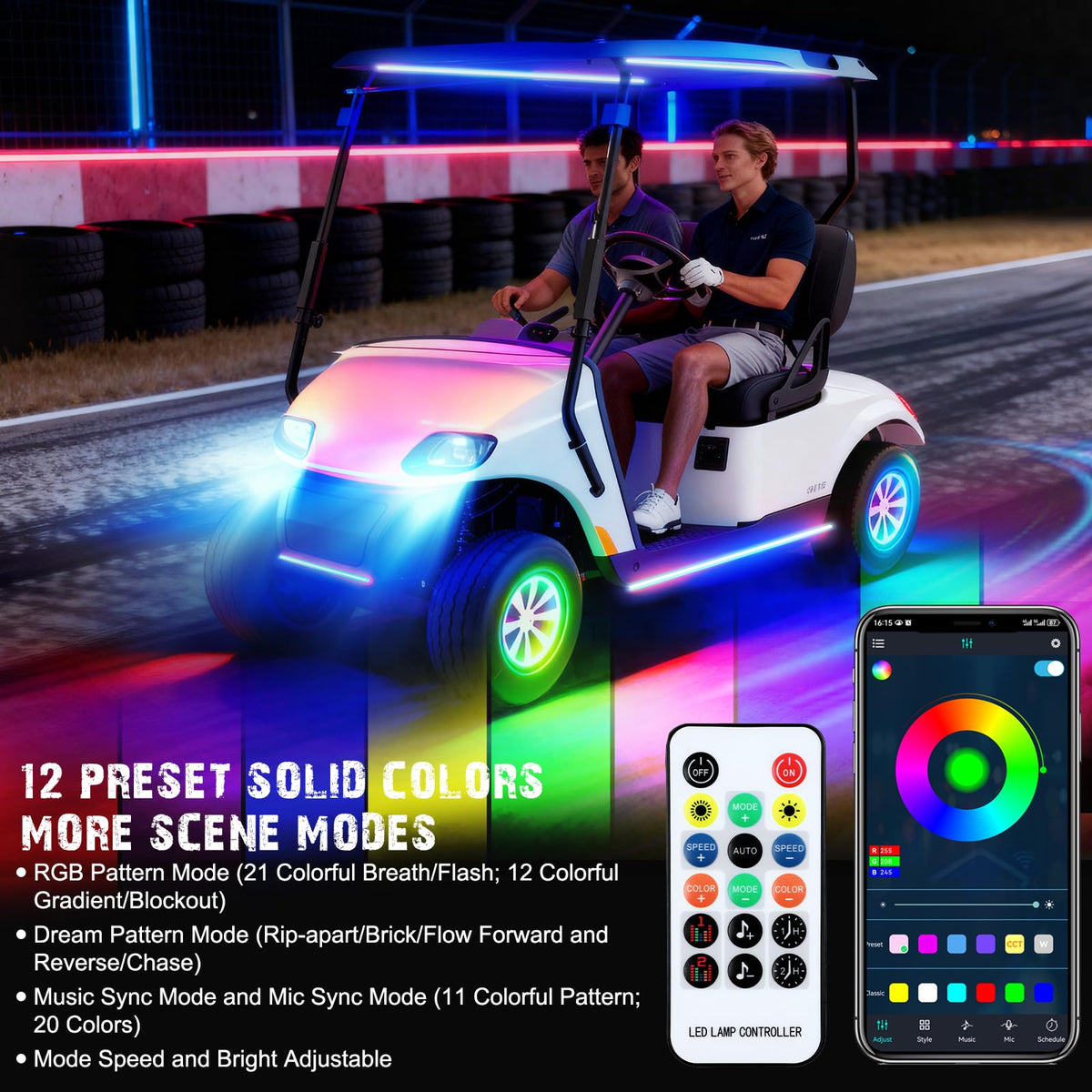 RIZINKART canopy lights brighten night rides and add style.