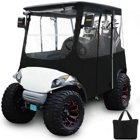 RIZINKART golf cart deluxe enclosure front view with rain protection for two passengers