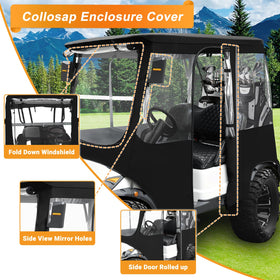 RIZINKART enclosure side view demonstrates snug fit and wind protection for two