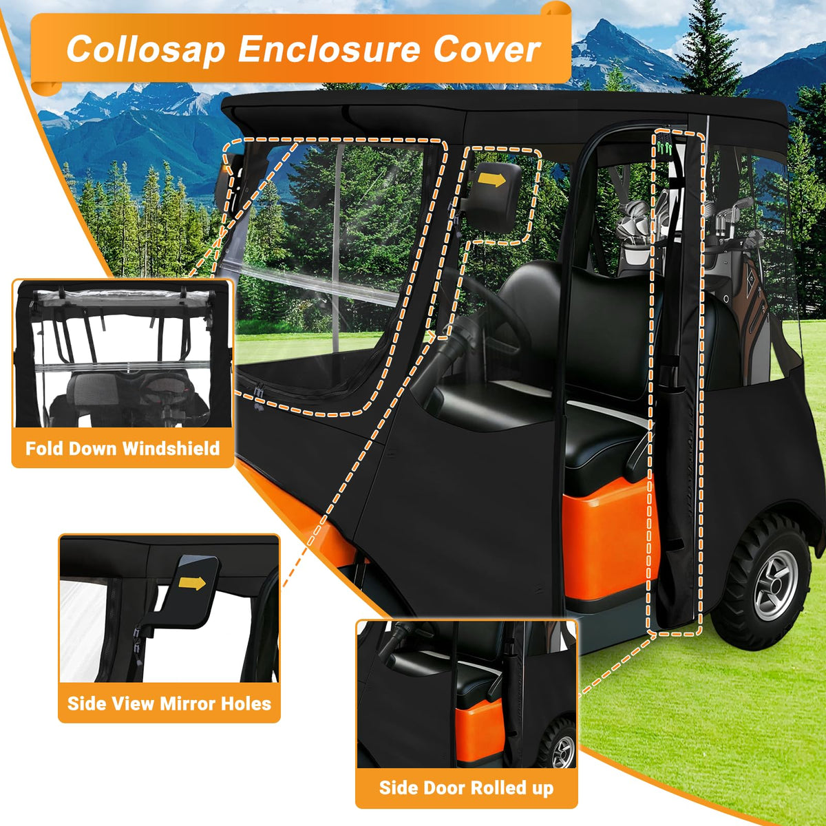 RIZINKART enclosure on a Club Car Precedent with clear visibility windows