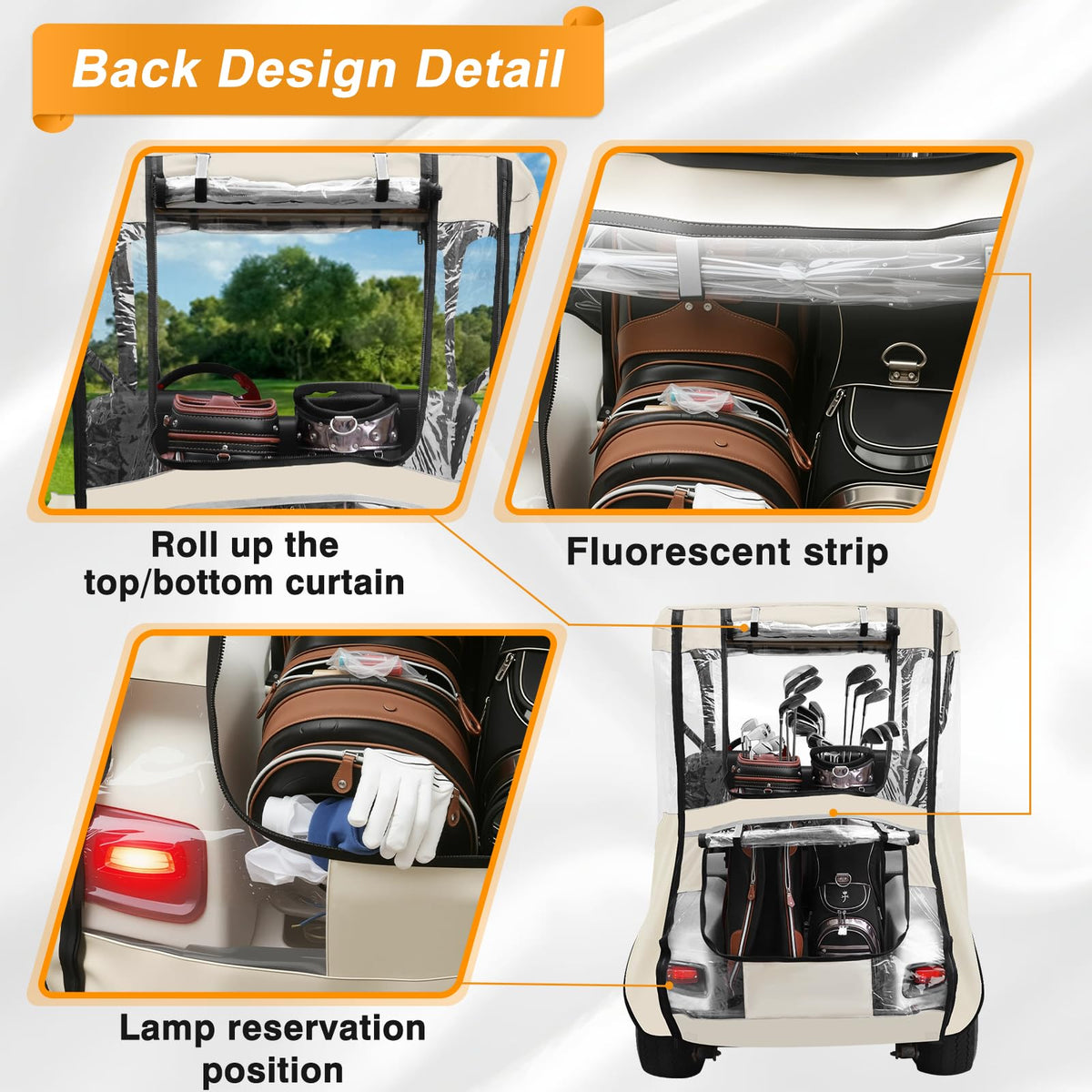 RIZINKART rear U-shaped zipper for easy club retrieval.