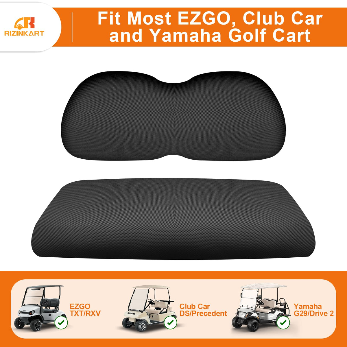 RIZINKART Club Car DS/Precedent front seat cover shields against sun and wear.