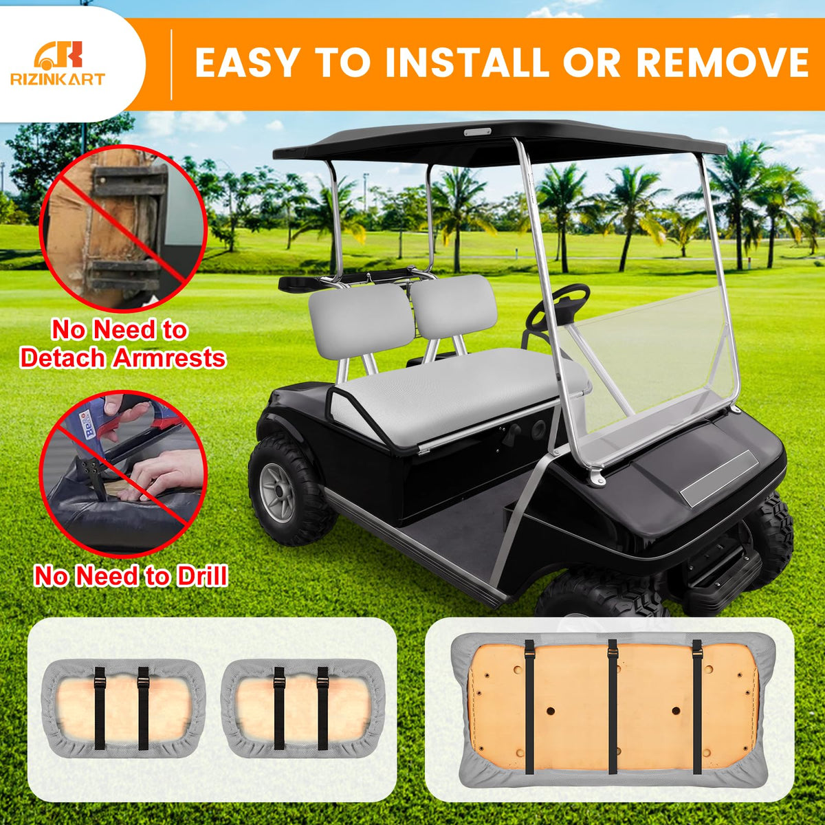 RIZINKART front seat cover for Yamaha G9 offers quick-dry comfort