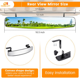 Rizinkart panoramic rear-view mirror provides wide, distortion-free visibility