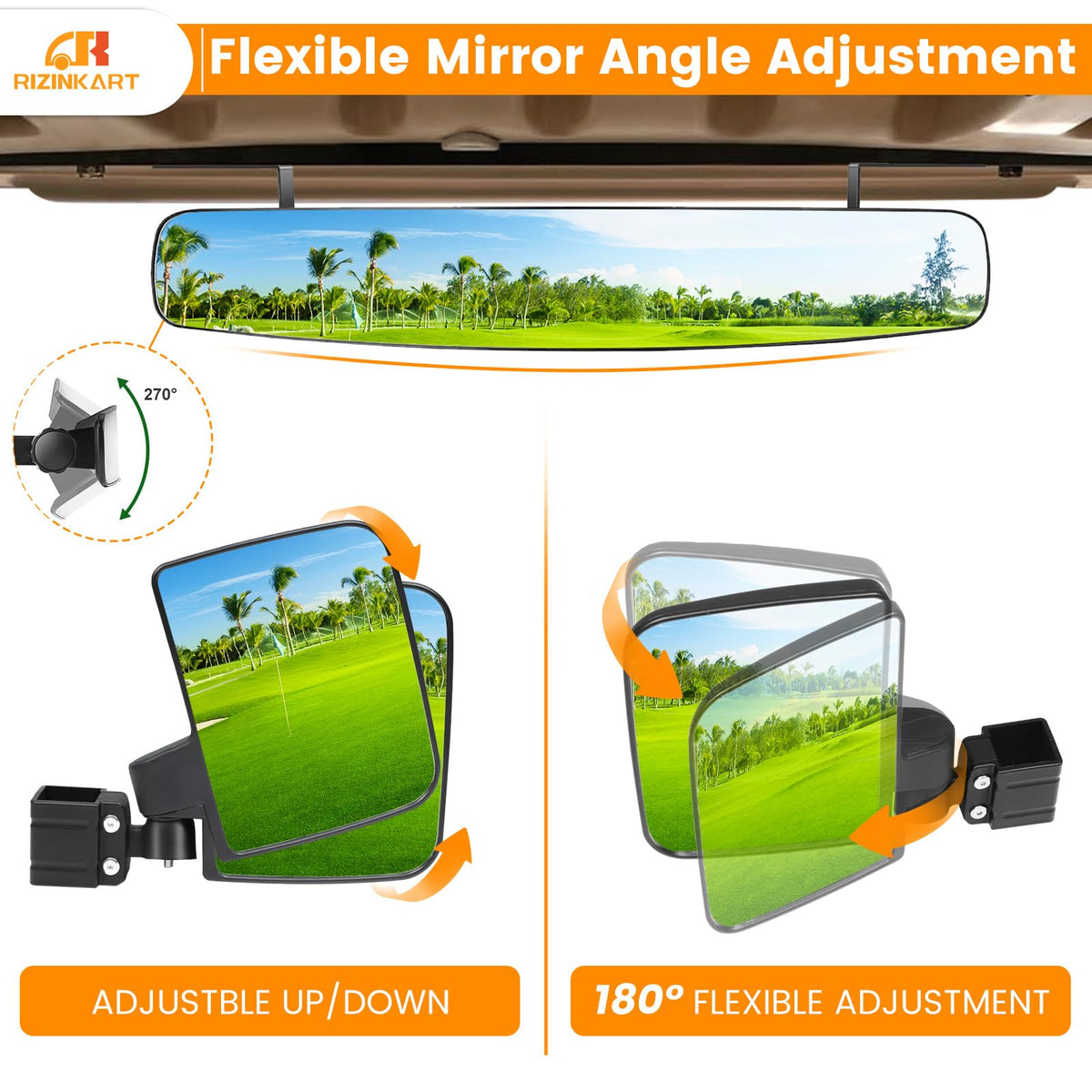 Rizinkart right side mirror rotated 180 degrees for flexible adjustment