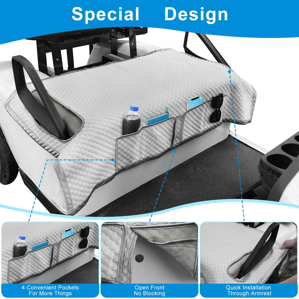 RIZINKART blanket shows four pockets for organization on rides
