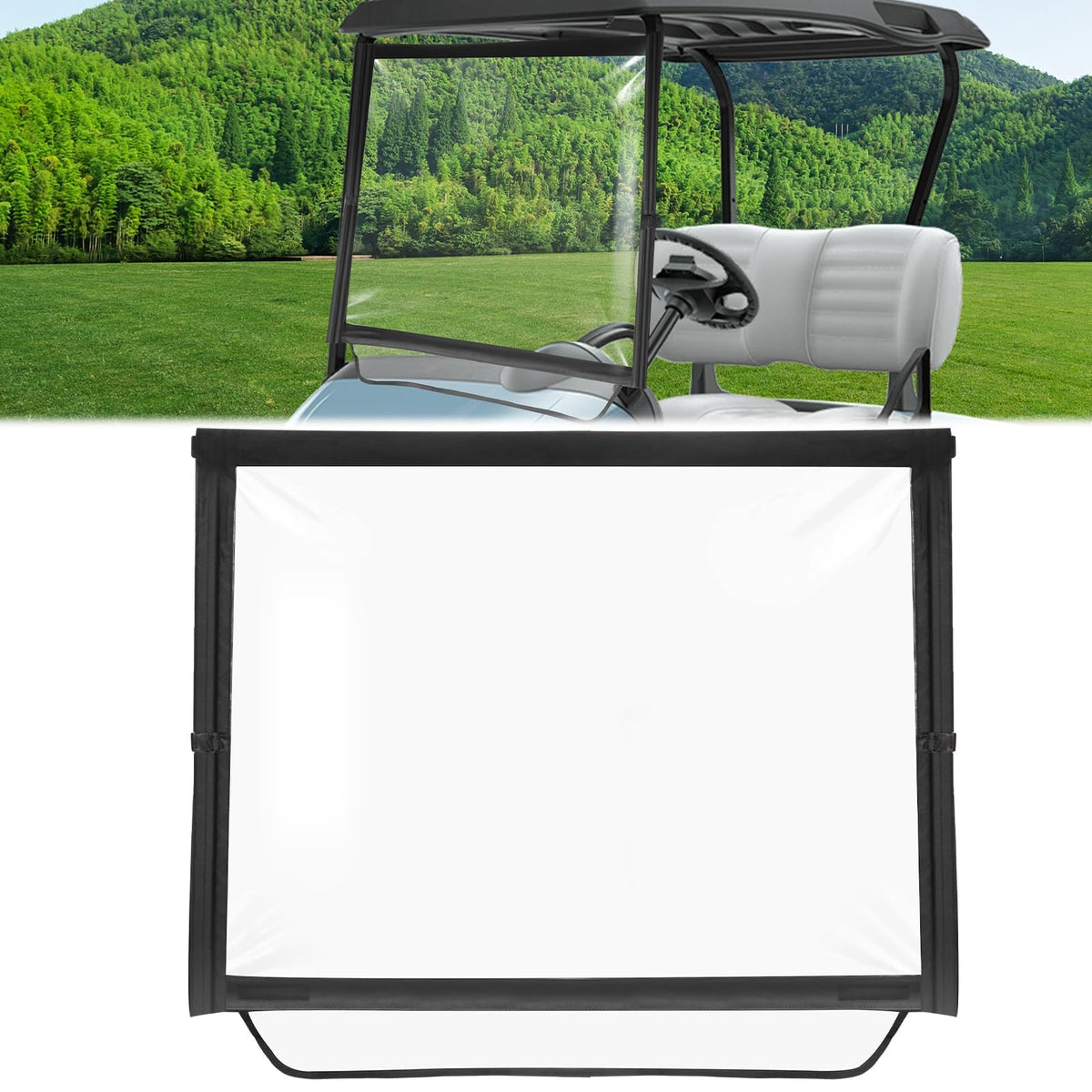 RIZINKART Ezgo TXT windshield foldable design enhances portability for cart travel