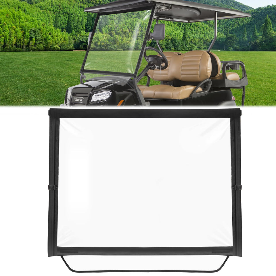 RIZINKART golf cart windshield folded for compact storage and portability.