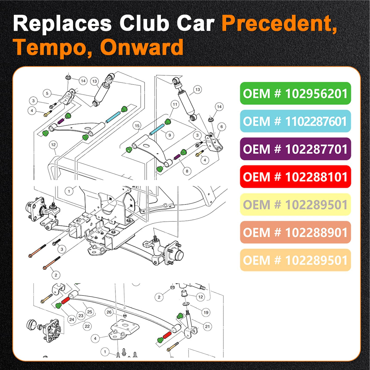 RIZINKART installation instructions for front bushing kit on compatible Club Car models.