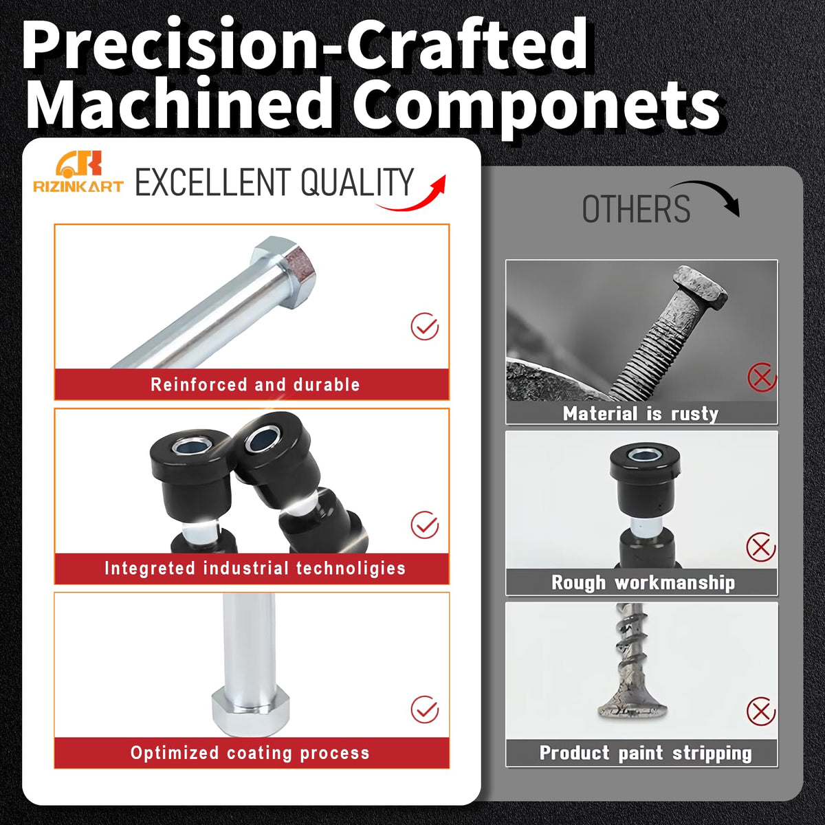 RIZINKART polyurethane bushings for rear leaf spring – premium material.