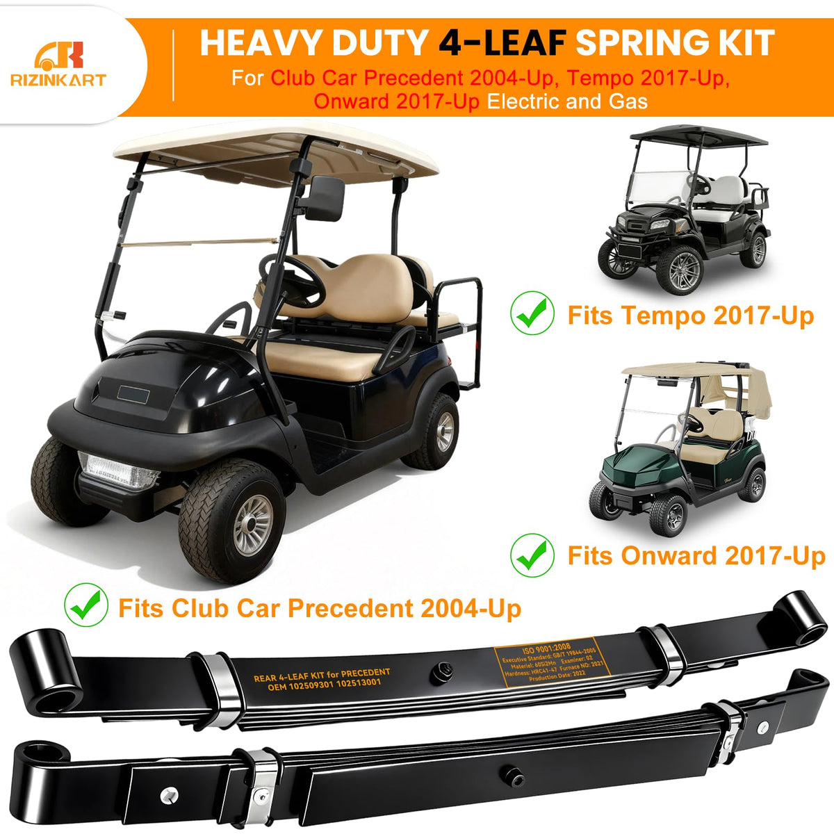 RIZINKART rear 4-leaf spring kit for Club Car Tempo 2017+ — improved load handling