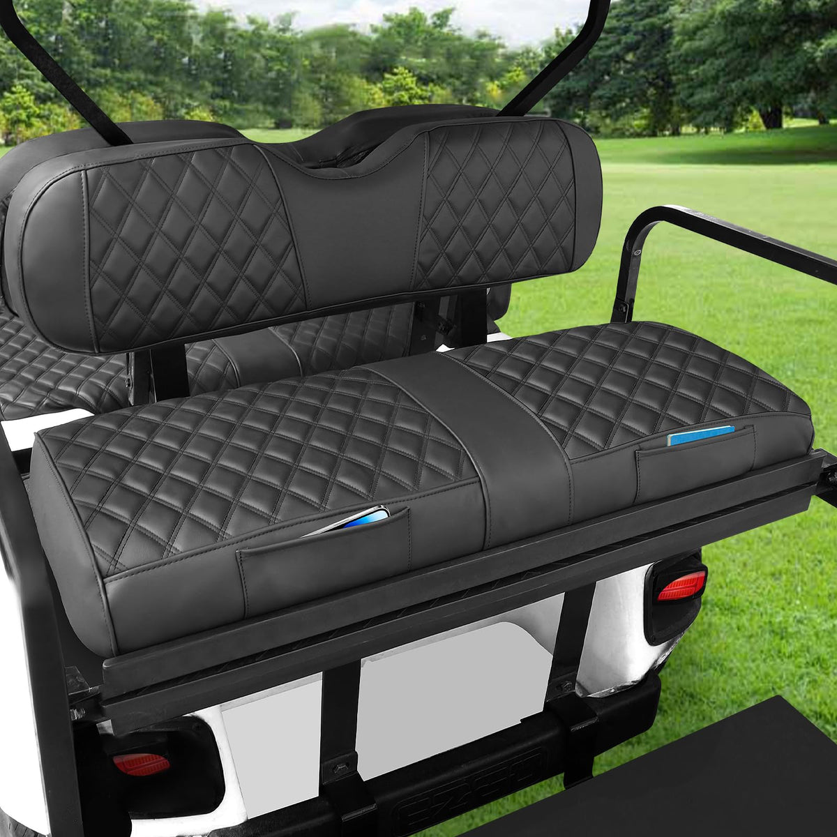 RIZINKART rear seat cover for EZGO/Yamaha/Club Car adds a refreshed look and protection.