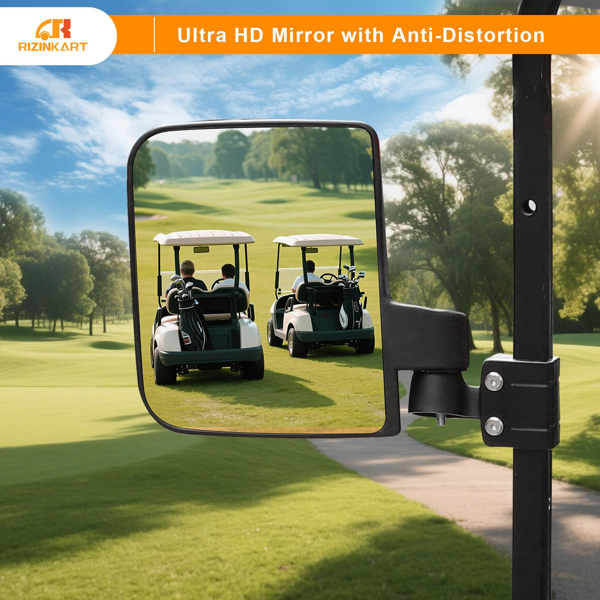 RIZINKART 180-degree adjustable mirror improves rearward visibility.