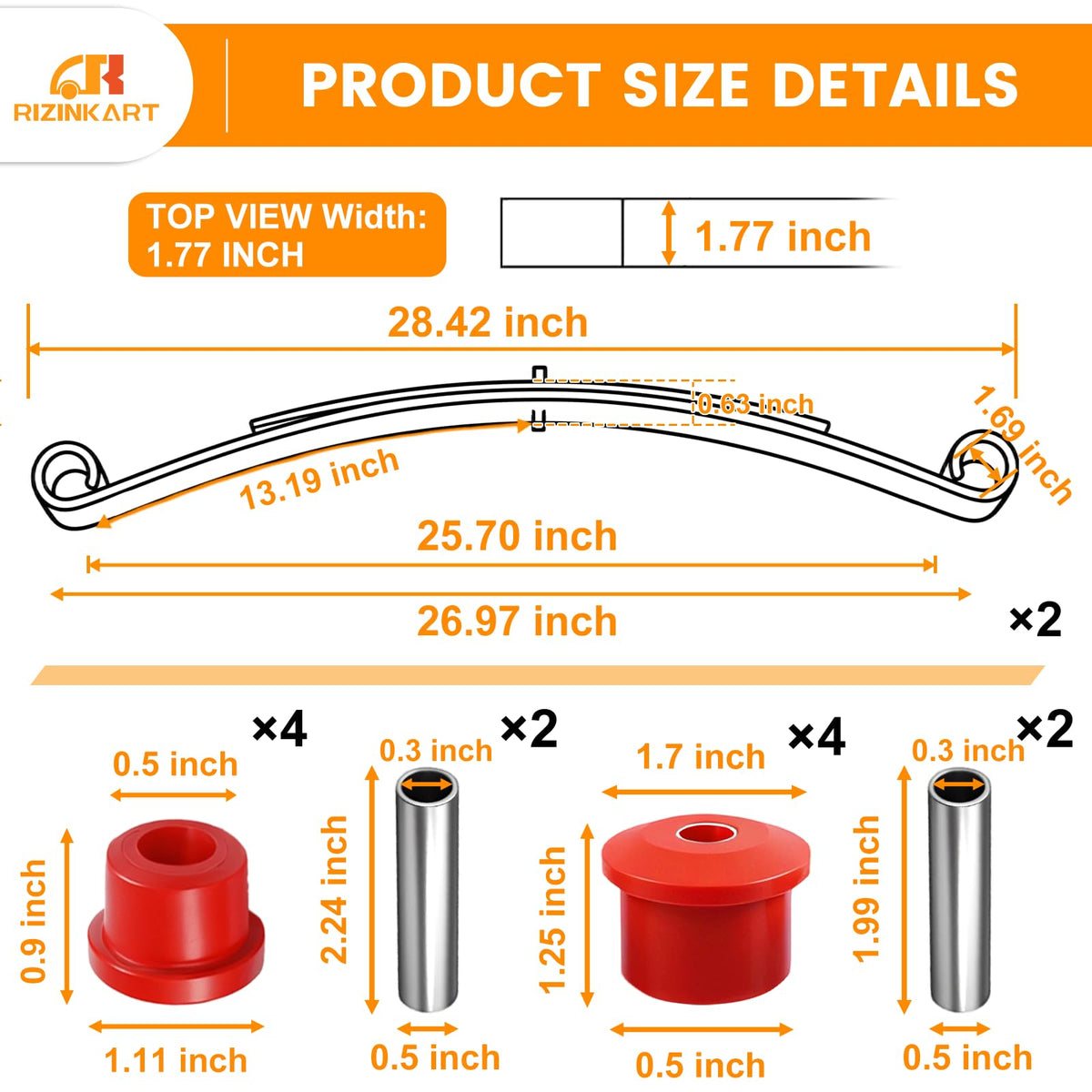 RIZINKART reinforced front suspension improves handling with cargo.