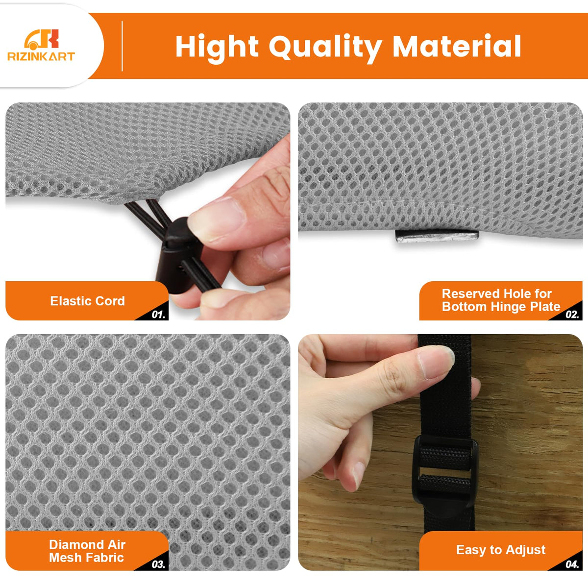RIZINKART tool free installation with hook and loop fasteners