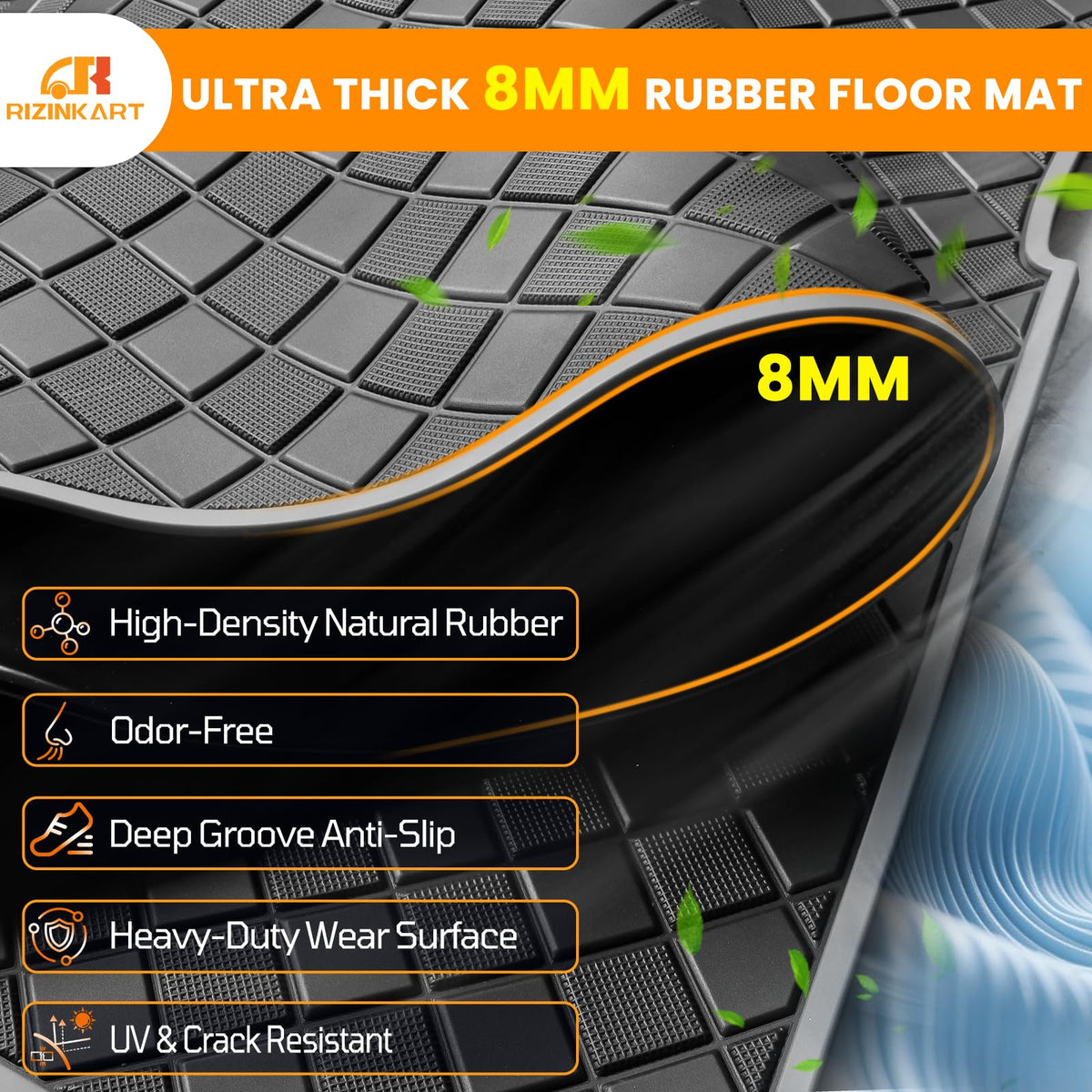 RIZINKART UMAX Rally 4x4 floor mat provides easy cleaning for rugged use.