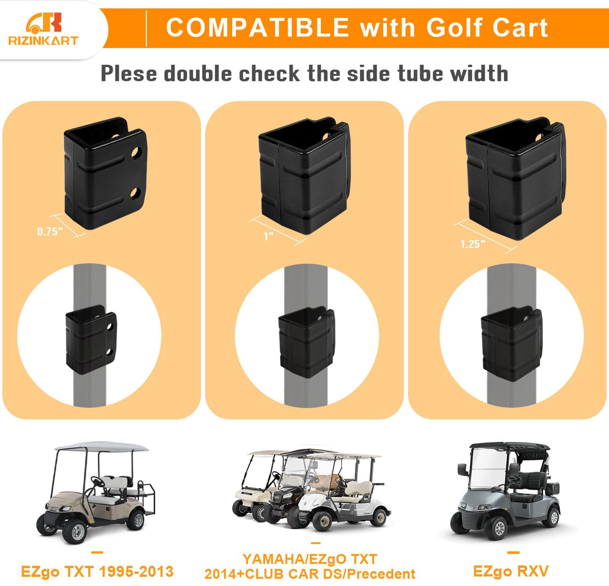 RIZINKART fits 0.75-1.25 inch square tubes for versatile compatibility.