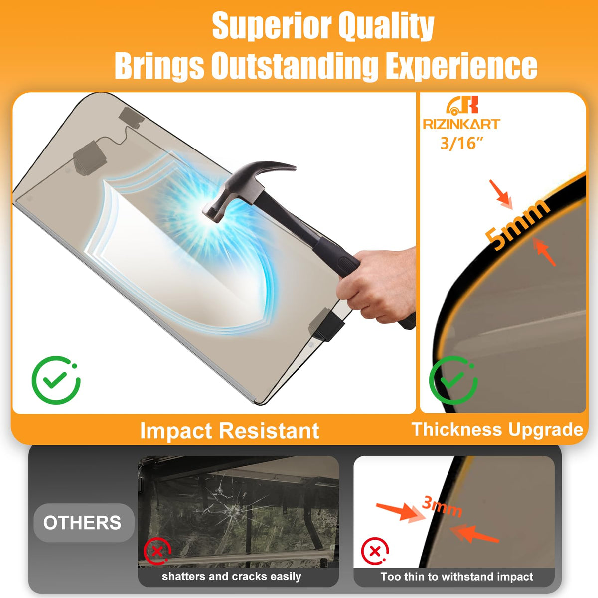 RIZINKART windshield with 95% light transmittance for clear visibility.