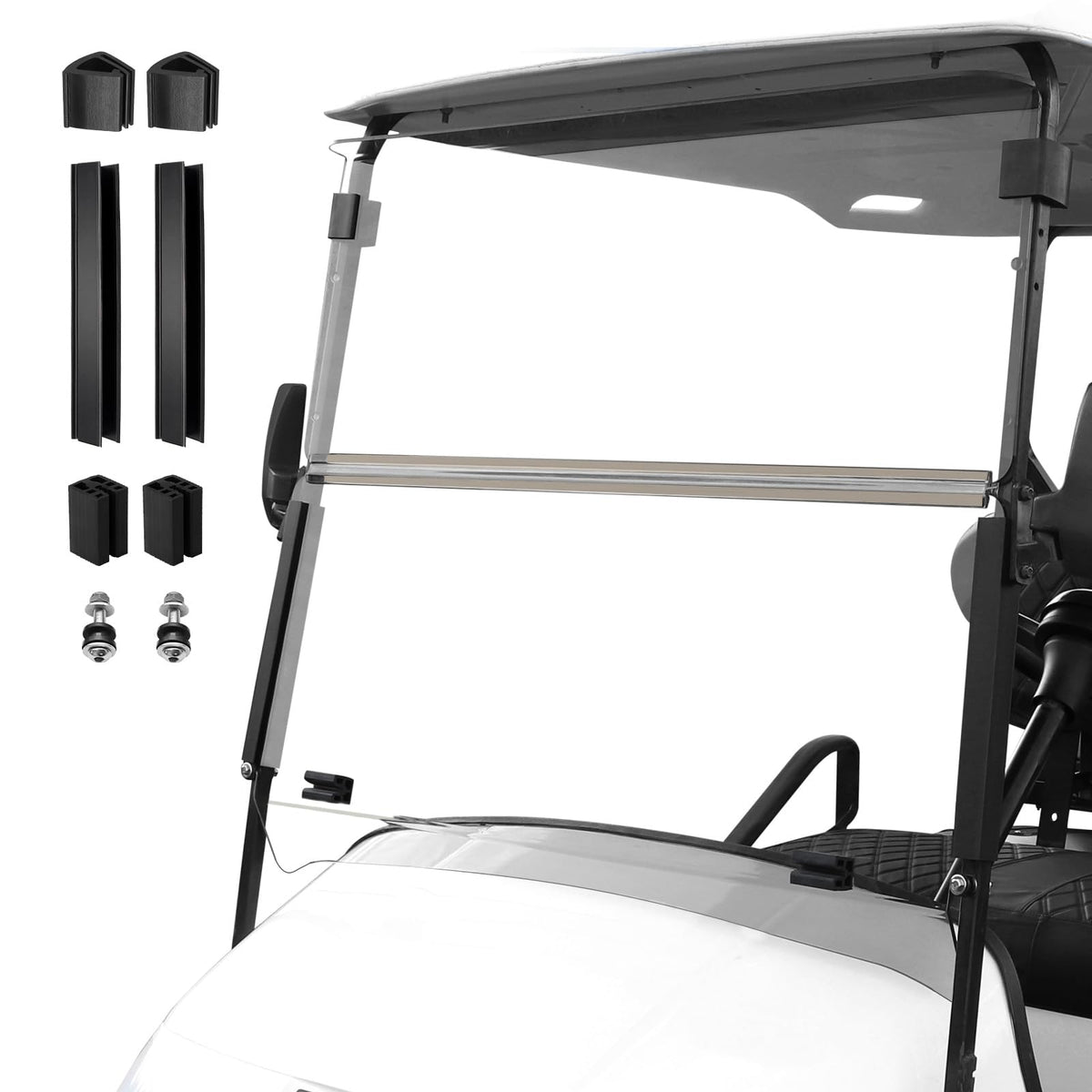 RIZINKART windscreen front view for EZGO TXT highlighting clear visibility