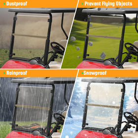 RIZINKART windscreen provides rain and debris protection during rides