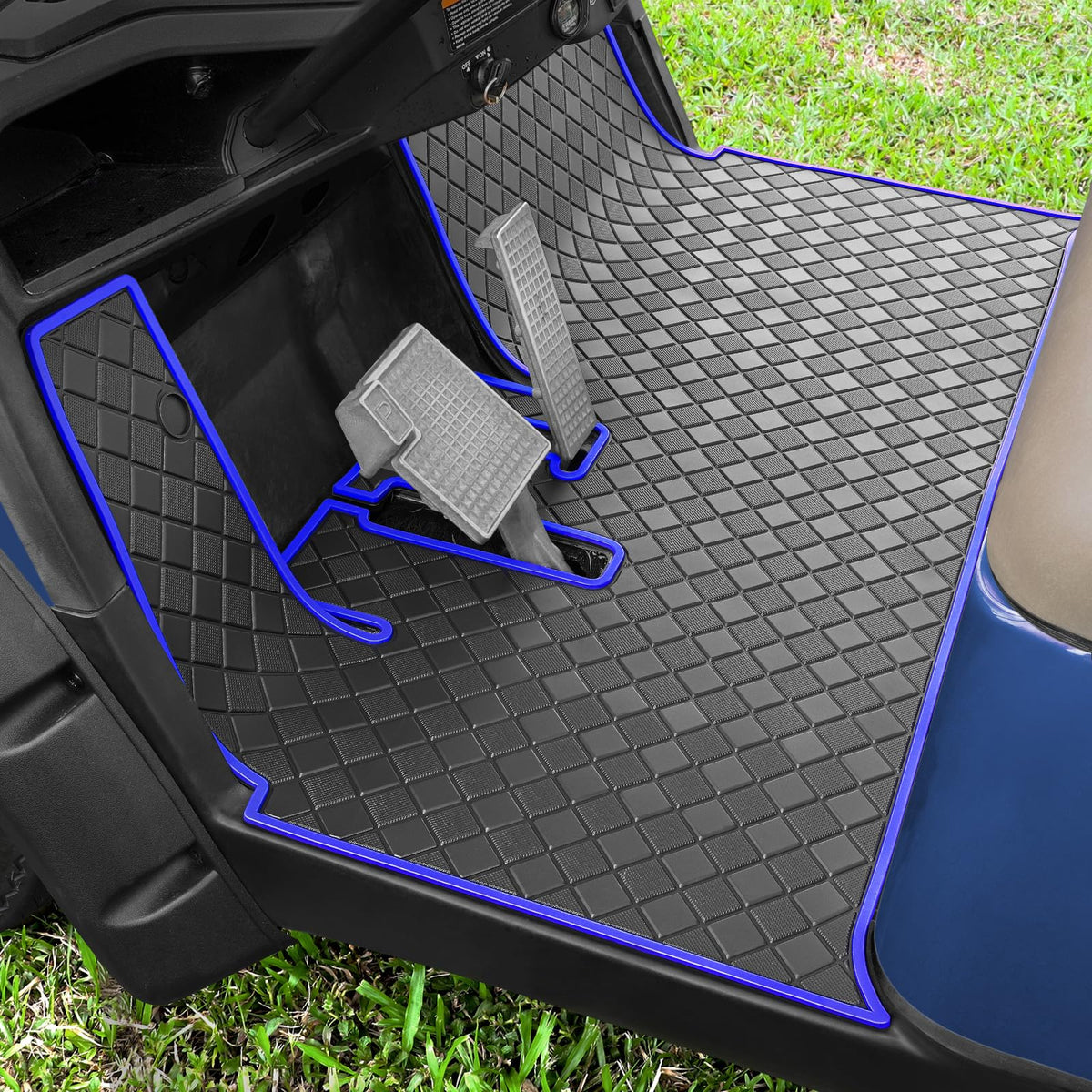 RIZINKART Yamaha Drive2 full-coverage liner with blue trim protects the cabin